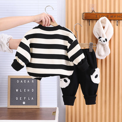 Fleece-lined Stripes Sweater Suit