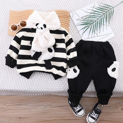 Fleece-lined Stripes Sweater Suit