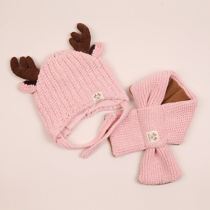 Infant plus cotton fawn hat and scarf set