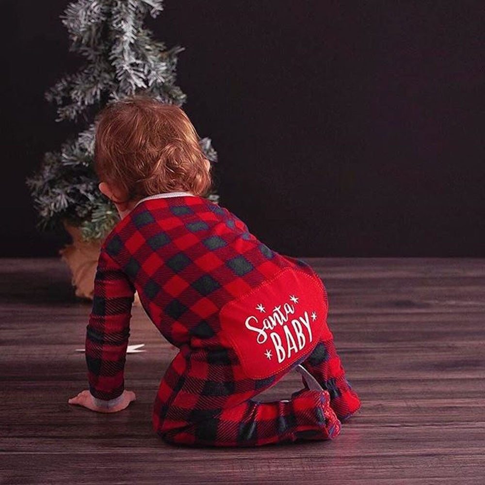 Infant Baby Boys Girls Christmas Santa XMAS Letter Plaid Romper Jumpsuit Outfits baby clothes winter clothes