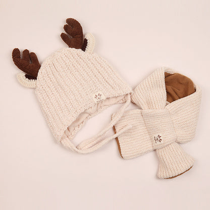 Infant plus cotton fawn hat and scarf set