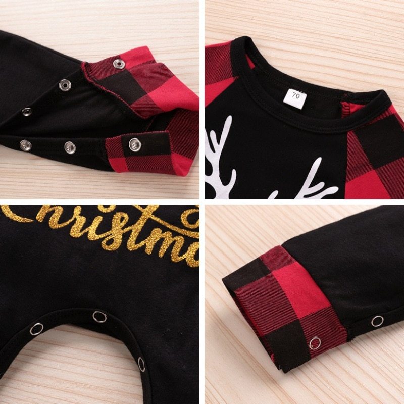 Santa's Elk Romper Red Plaid Christmas Romper