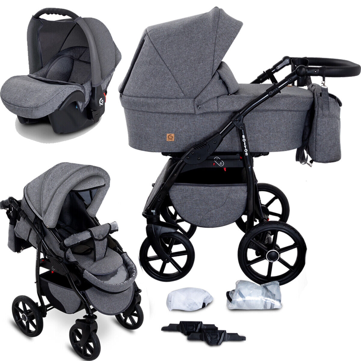 Gagadumi Boston 3-In-1 Pram Travel System - Lightweight Foldable Baby Pushchair